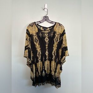 INC International Concepts Black and Gold Design Women's Batwing Drape Top Sz S